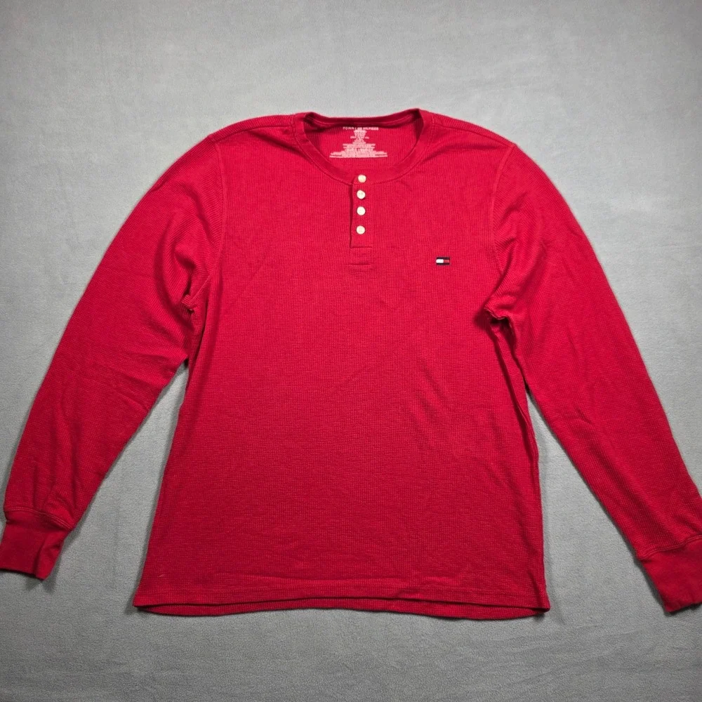 Tommy Hilfiger Henley Mens Extra Large Red Sleepwear Long Sleeve Waffle Knit